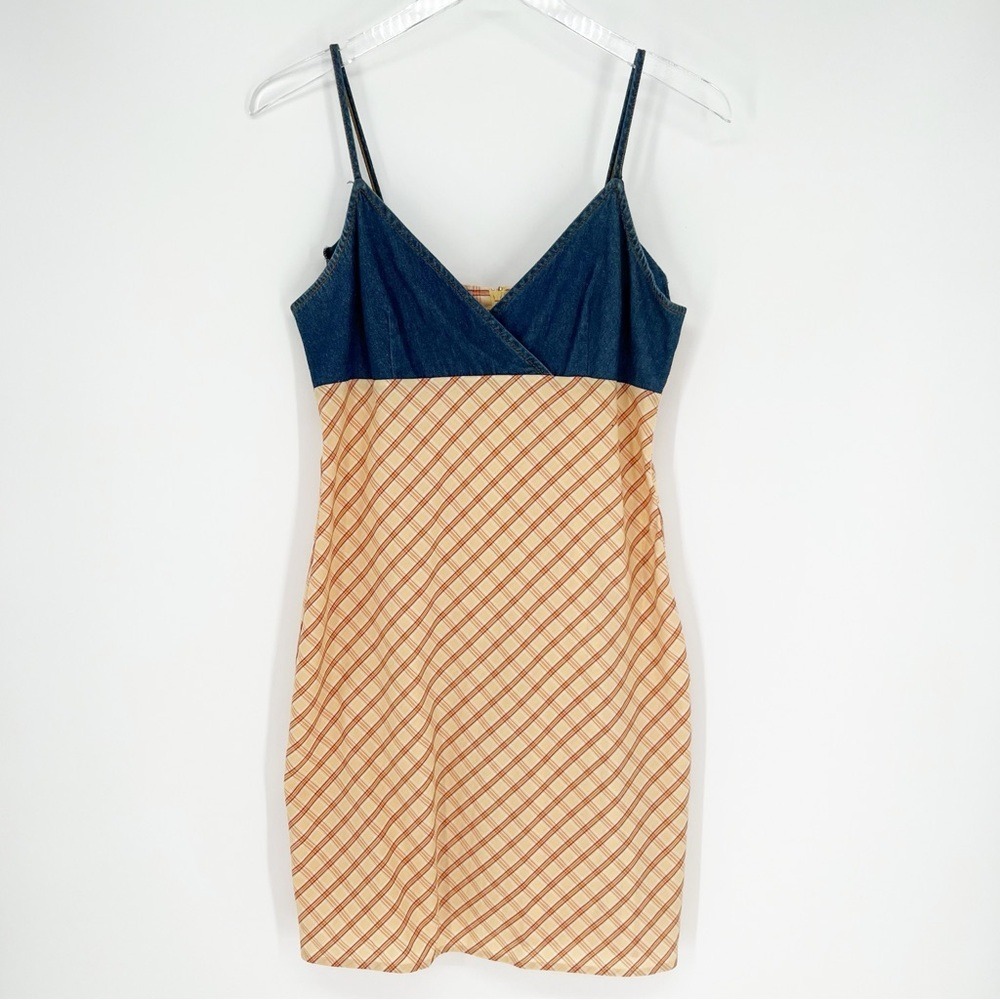 Aqua Blues Vintage Y2K Plaid Denim‎ Mini Dress M - Picture 2 of 6